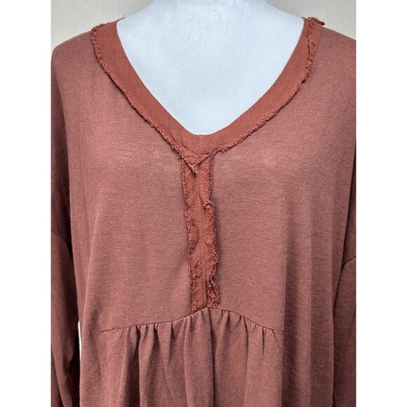 UMGEE Cotton Blend/Linen Blend Trim Tiered Tunic Baby Doll Shirt Small Oversized - Picture 2 of 13